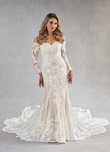 Azazie Empiria Wedding Dresses Diamond White Champagne Mermaid Sequins Tulle Dress image1
