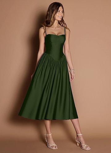 Ottilie Olive Green Pleated Midi Dress image1