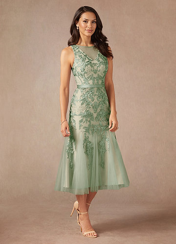 Azazie Herrin Mother of the Brides Dresses Dusty Sage Champagne Mermaid Lace Dress image1