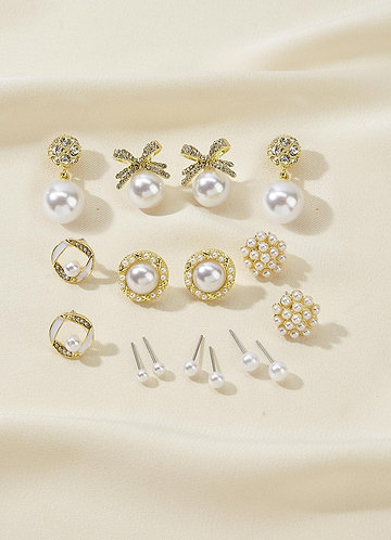 front Pearl and Rhinestone Stud Earring Set
