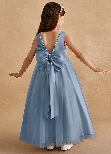 Azazie Cookie Flower Girl Dresses Dusty Blue A-Line Bow Tulle Dress image1